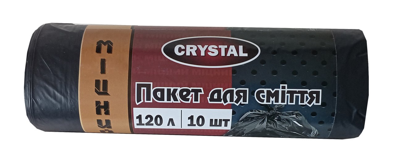 Пакети для сміття "ТМ CRYSTAL" 120л., 10 шт., 68*105см., 30мкм